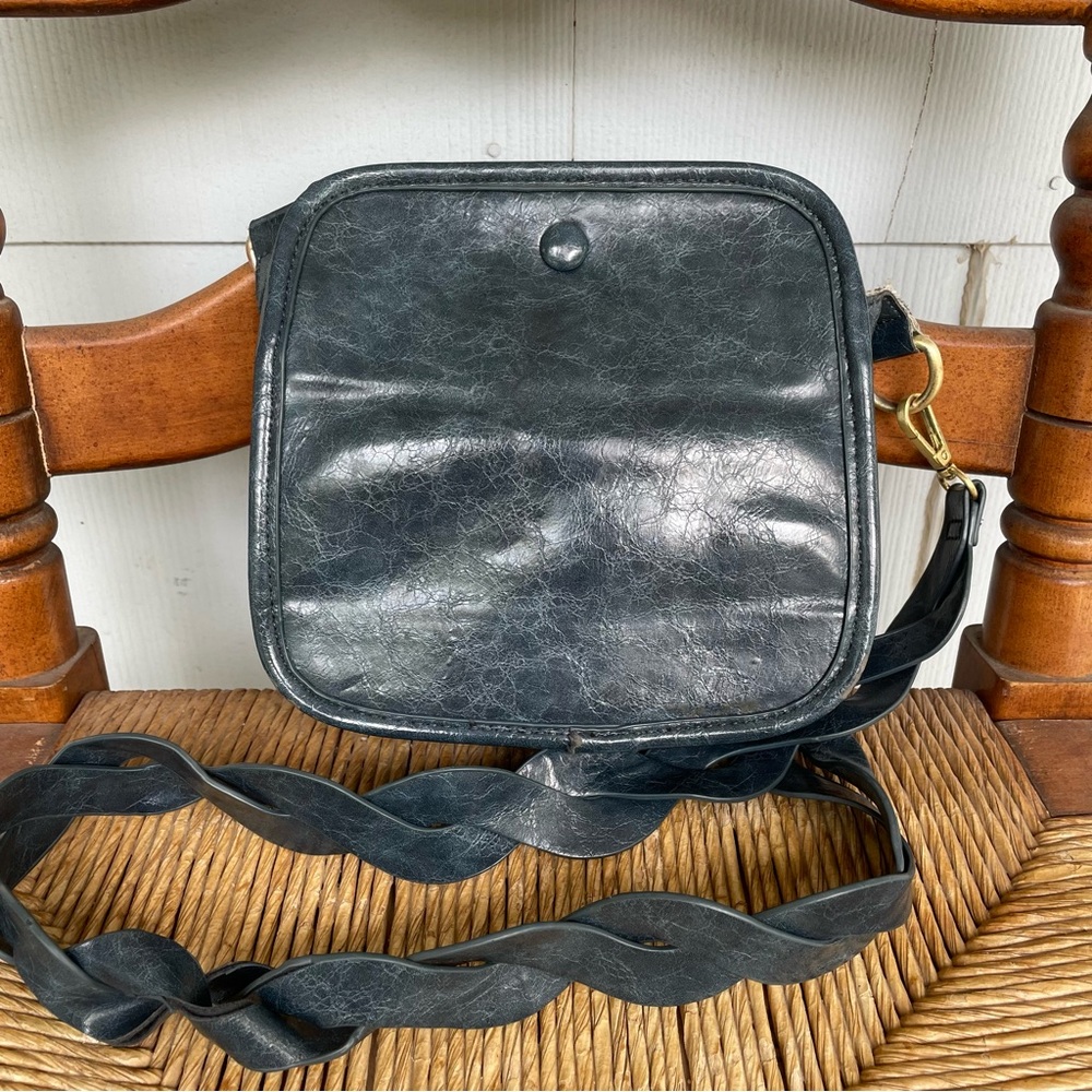 Anthropologie Navy Blue Faux Leather Crossbody Bag